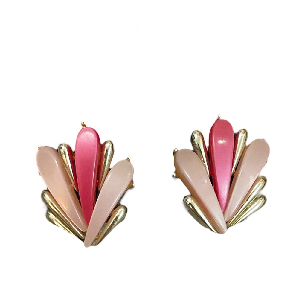 Vintage MCM Coro Clip Earrings Lucite Thermoset Pink Moonglow 50s